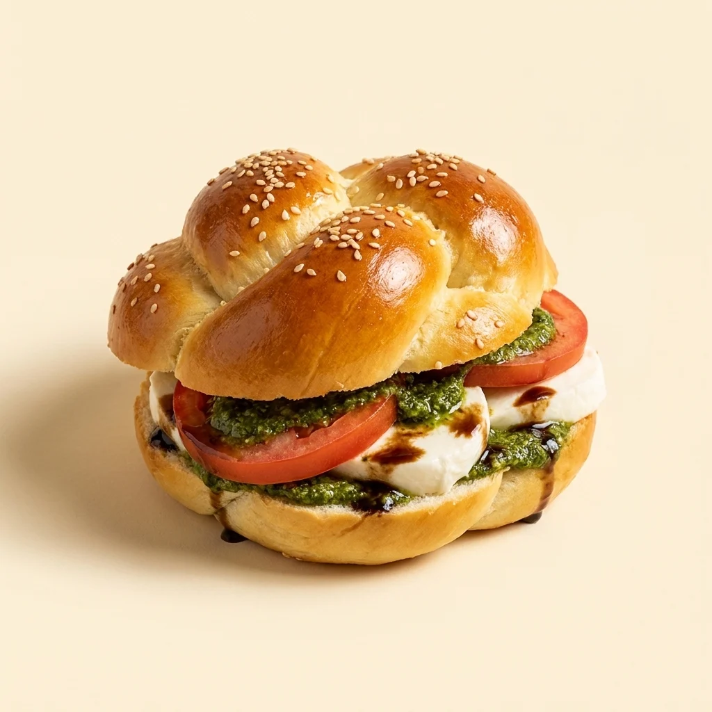 Caprese, fresh mozzarella, tomato, pesto, balsamic