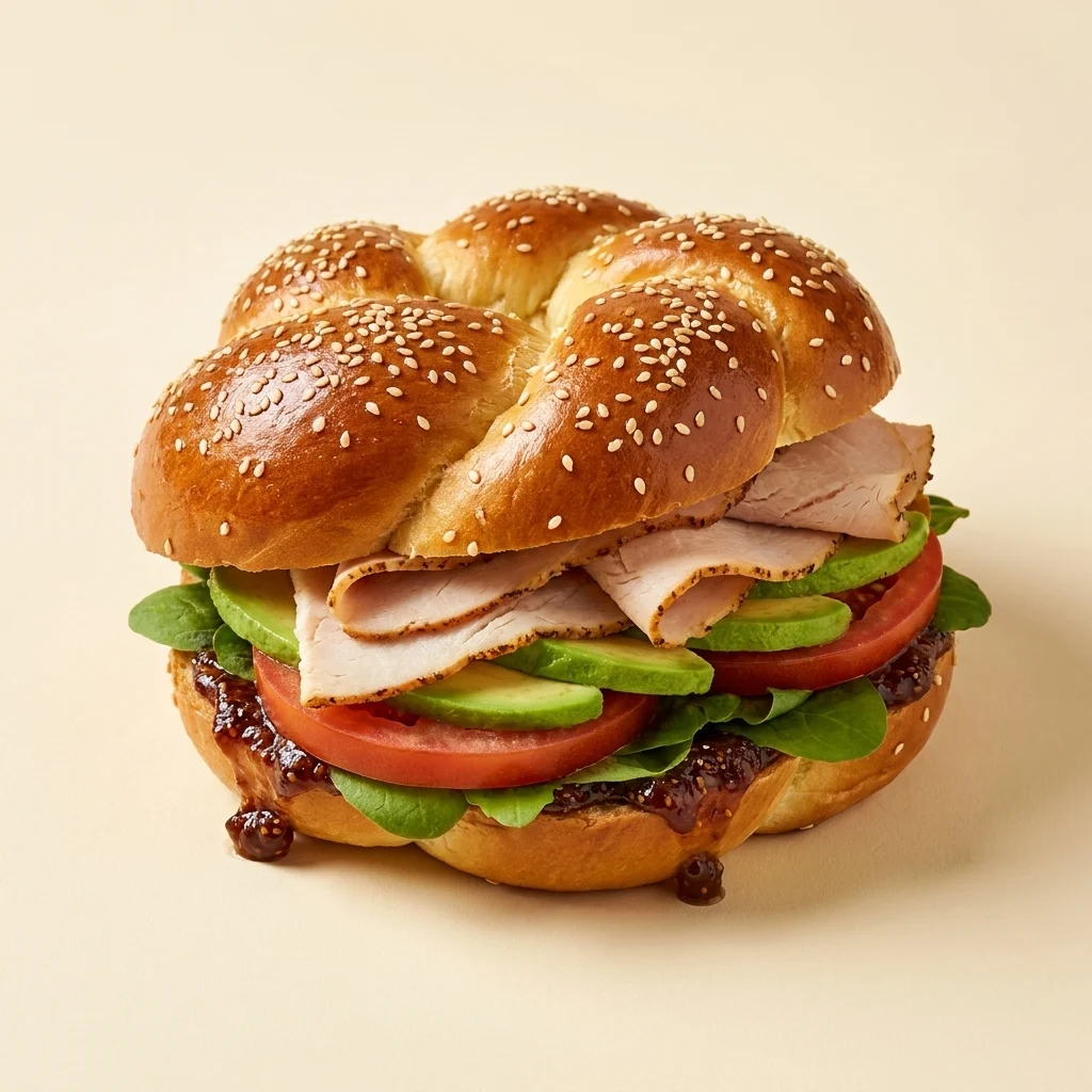 Turkey & Avocado, roasted turkey, avocado, tomato, greens, fig and date
