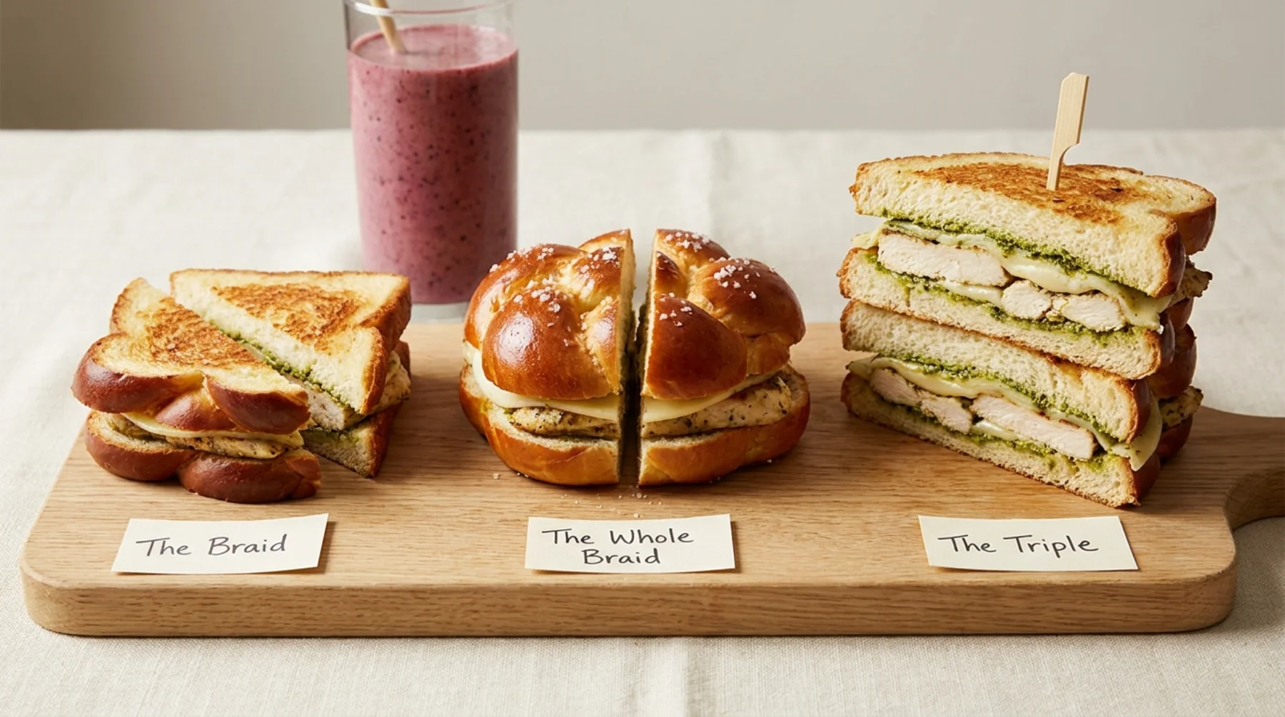 The Braid, The Whole Braid and The Triple side by side, with a berry Blend